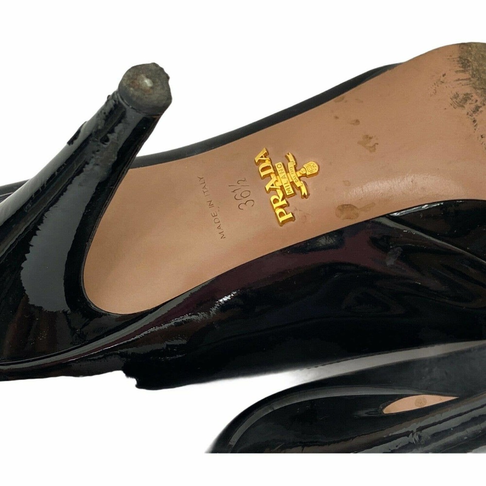 PRADA Black Shiny Patent Leather Heels Pumps 36.5 - Picture 6 of 12